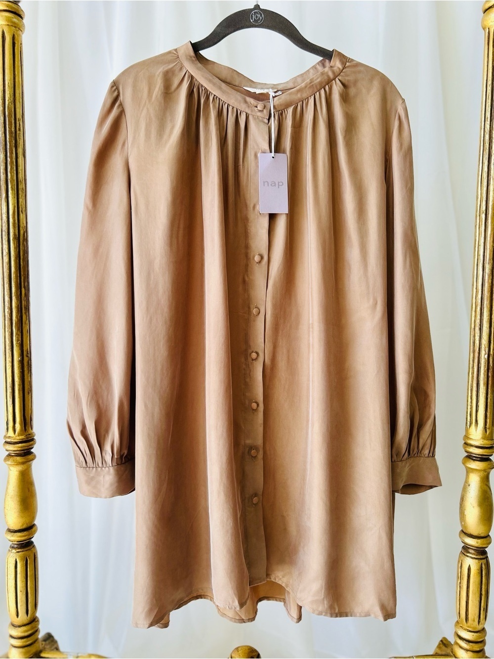 Nap Lounge Wear Long-Sleeve Button Front Blouse - Camel